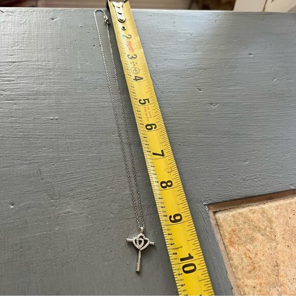 925 Sterling Silver CZ Double Hearts Cross Necklace - Picture 6 of 6